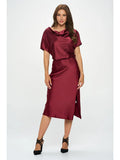The Renee Satin Stretch Sleeved Dress with Slit