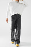 Q2 Faux Leather Wide Leg Pants - Black