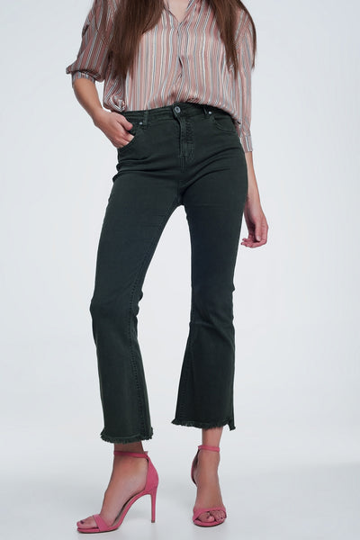 The Q2 Flare Jeans with Raw Hem Edge  - Khaki