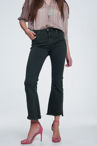 The Q2 Flare Jeans with Raw Hem Edge  - Khaki