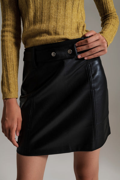 The Q2 Belted Faux Leather Mini Skirt - Black