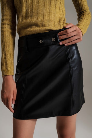 The Q2 Belted Faux Leather Mini Skirt - Black