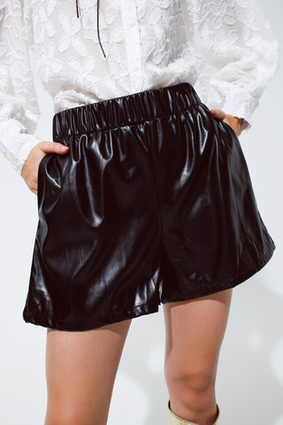 FINAL SALE The Q2 Faux Leather Shorts - Black