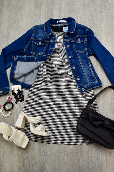 FINAL SALE Cece Houndstooth Knit  Sheath Dress - Rich Black