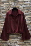 Italian Satin Blouse w/ Flowy Sleeves and Gathered Hem