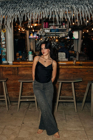 The Q2 Black Rhinestone Wide Leg Jeans - Gray