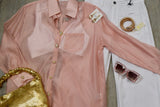 The Q2 Silky Shirt with Button Medley- Pink