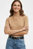 The Q2 Fine Knit Sweater with High Neck and Elbow Length Sleeves