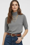 The Q2 Fine Knit Sweater with High Neck and Elbow Length Sleeves