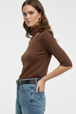 The Q2 Fine Knit Sweater with High Neck and Elbow Length Sleeves
