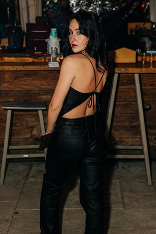 Silky Stretch Satin Solid Backless Tie Top