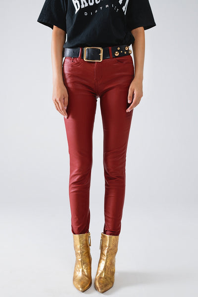 The Q2 Faux Leather Skinny Pants - Bordeaux