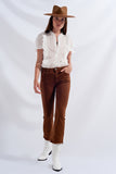FINAL SALE  Q2 High Rise Raw Hem Flared Jeans-Brown