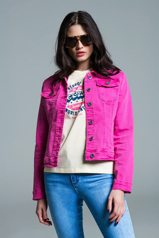 The Q2 Basic Denim Trucker Jacket - Pink