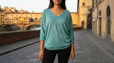 Italian One Size Shiny Lurex Knit V-Neck Sweater