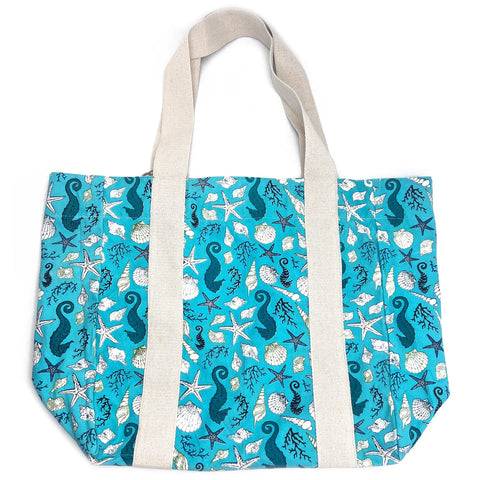 Handcrafted Block Printed Canvas Tote - Seabed Treasures