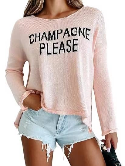 Champagne Please Slit Sweater - White or Pink