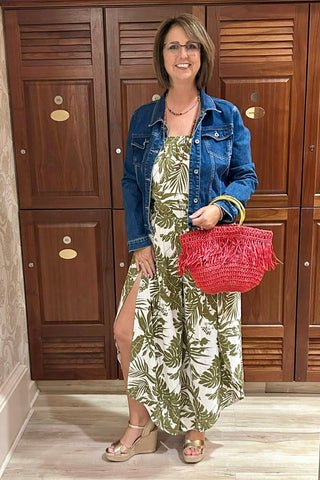 Carrie Leaf Print Strapless Jumpsuit