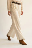 The Q2 Wide Leg Shiny Pants- Cream
