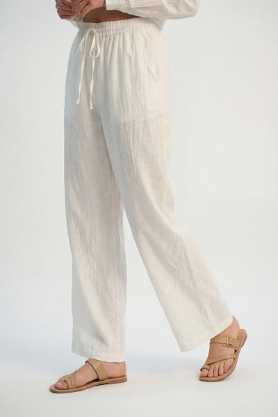 The Q2 Wide Leg Sheer Drawstring Pants- Cream