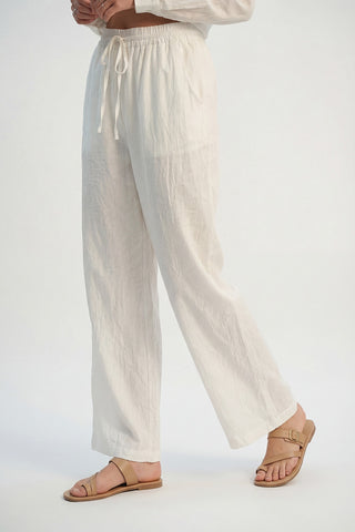 The Q2 Wide Leg Sheer Drawstring Pants- Cream