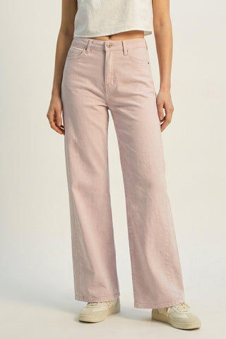The Q2 Wide Leg Trousers with Twill- Pink