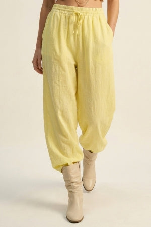 The Q2 Wide Leg Sheer Drawstring Pants- Yellow