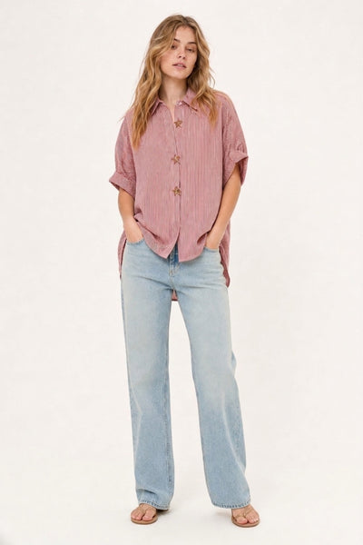 The Q2 Oversized Striped Poplin Blouse With Starfish Buttons