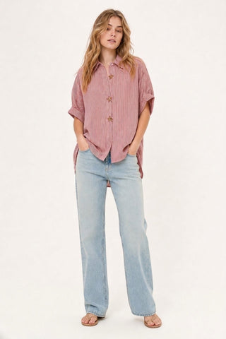 The Q2 Oversized Striped Poplin Blouse With Starfish Buttons