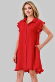 Avery Game Day Ruffle Button Down Dress Black