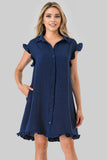 Avery Game Day Ruffle Button Down Dress Black