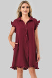 Avery Game Day Ruffle Button Down Dress Black