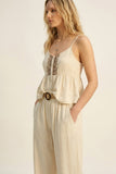 The Q2 Button Front Peplum Top - Cream