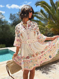 Italian Cotton Printed Ruffle Shirt Dress with Matching Belt