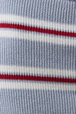 Stacie Short Sleeve Collared Striped Sweater Top - Light Blue/Red