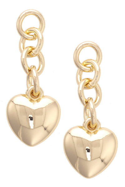 Hererra Mini Puffy Heart Chain Earrings in Shiny Gold