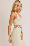 Cristina Square Neck Sleeveless Crochet Midi Dress - Cream