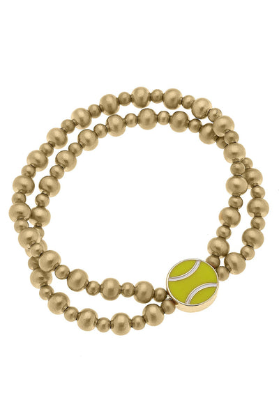 Tennis Ball Enamel 2-Row Ball Bead Stretch Bracelet