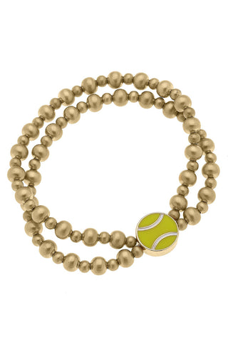 Tennis Ball Enamel 2-Row Ball Bead Stretch Bracelet