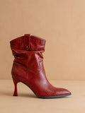 The Jolene | Red Kitten Heeled Western Boot - Red