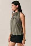 Mock Neck Sleeveless Gathered Halter Top