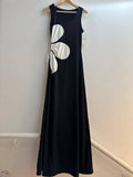 Rosina Long Dress with Contrast Floral Cutout