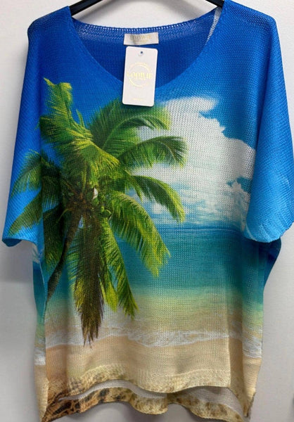 Palm Tree Beach Italian Sweater