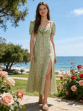Floral Print Puff Sleeve Midi Dress