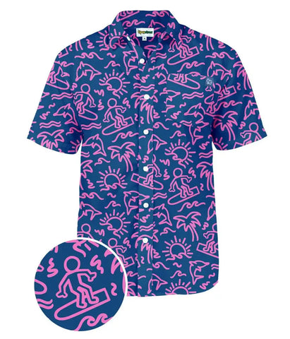 Sketchy Surfer Hawaiian Shirt - Men's Fun Casual Button Down