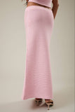 High Waisted Ribbed Sweater Midi Skirt- Light Pink