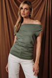 Wide Neck Pleated Knit Top