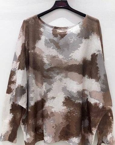 Choco Grey Abstract Round Knit Printed Sweater