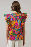 Milana Floral Zaree Ruffle Poplin Top - Orange/Ponk