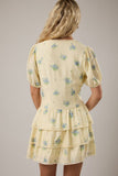 Paula Puff Sleeve Tiered Floral Mini Dress - Butter/Blue